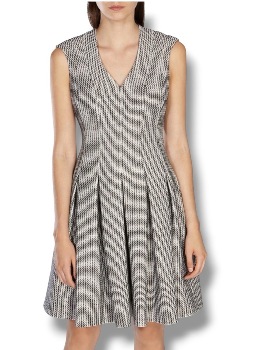 Karen Miillen Black/White Tweed Cap-Sleeve Fit & Flare Dress Size 6